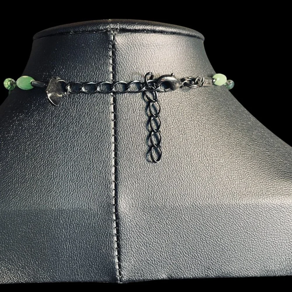Dabby Reid Green Rose Pendant Necklace Beaded Handmade Adjustable Nature Jewelry